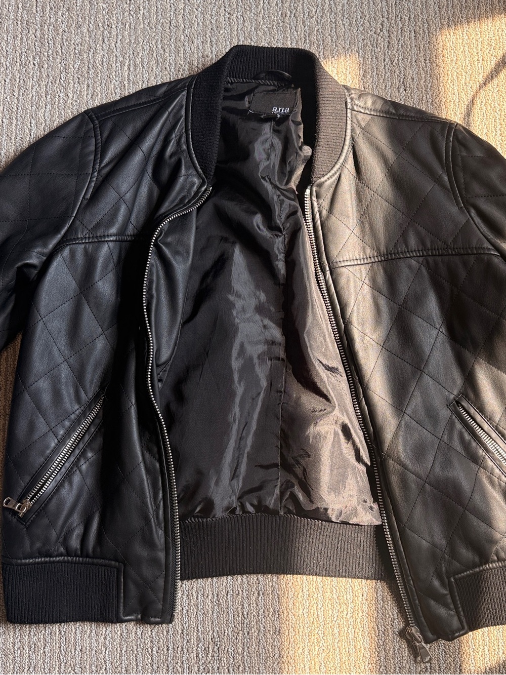 Black Faux-Leather Bomber Jacket - Picture 2 of 4